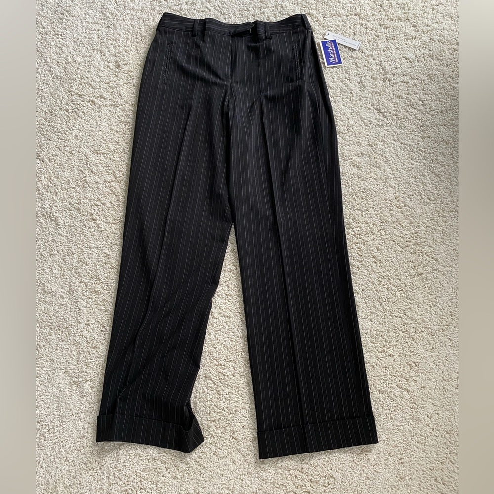 NWT black dress pant with grey and pink pinstripes, size 10